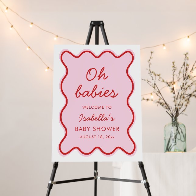 Wavy Modern Curvy Retro Pink and Red Baby Shower Foam Board (In Situ (Stand))
