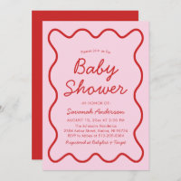 Wavy Modern Curvy Retro Pink and Red Baby Shower