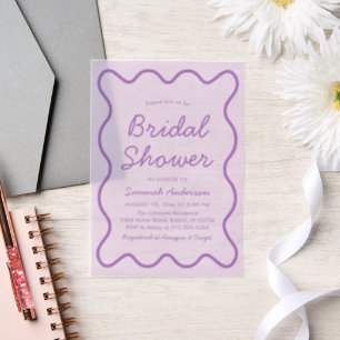 Wavy Modern Curvy Retro Purple Bridal Shower Vellum Invitations