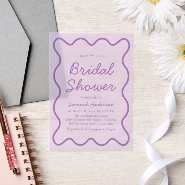 Wavy Modern Curvy Retro Purple Bridal Shower Vellum Invitations (Wedding)