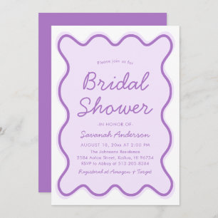 Wavy Modern Curvy Squiggle Purple Bridal Shower Invitation