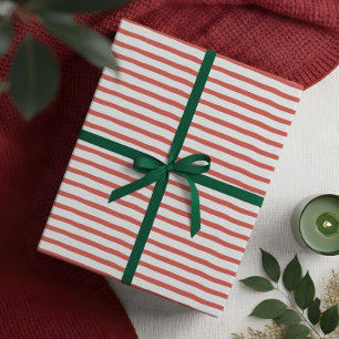 Wavy Modern Minimal Red & White Stripe Pattern Wrapping Paper