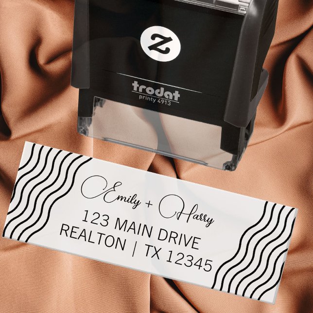 Wavy Modern Wedding Address | Couple Name Self-inking Stamp (Creator Uploaded)