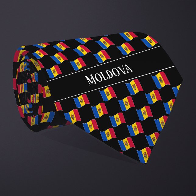 Wavy Moldova Flag Pattern  Neck Tie (Creator Uploaded)