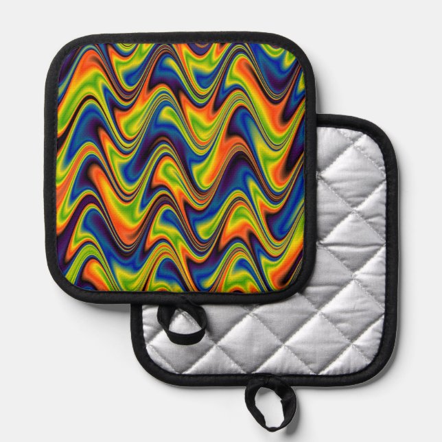 Wavy Multicolor Abstract Oven Mitt and Pot Holders (Front/Back)