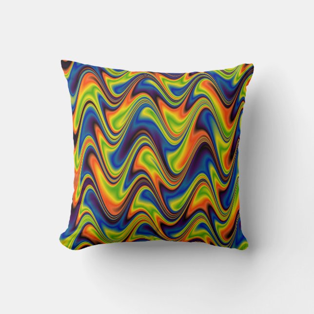 Wavy Multicolor Abstract Throw Pillow (Front)