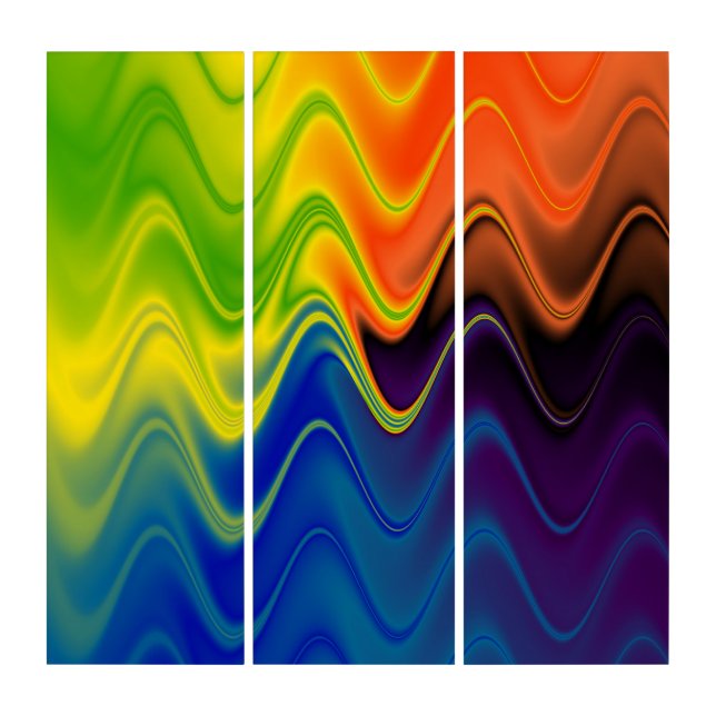 Wavy Multicolor Abstract Triptych (Front)