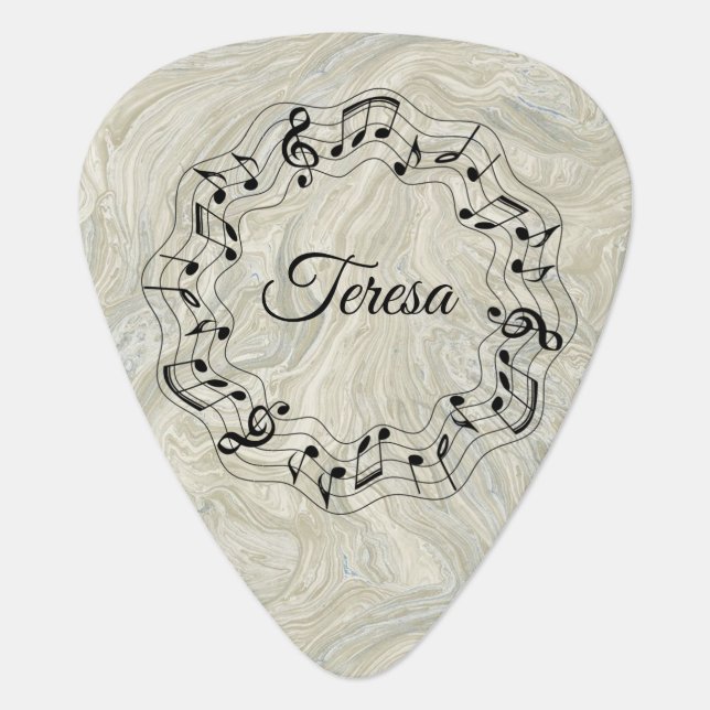 Wavy Music on Granite Guitar Pick (Front)