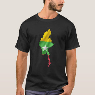 Wavy Myanmar Flag Inside Map Of Myanmar Tee Burma