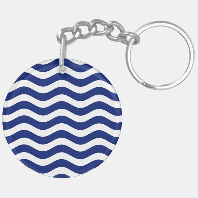 Wavy Navy Stripes decor Keychain (Back Right)