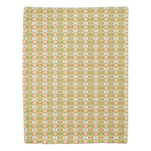 Wavy Ornaments Peach Green White Mid Century Duvet Cover