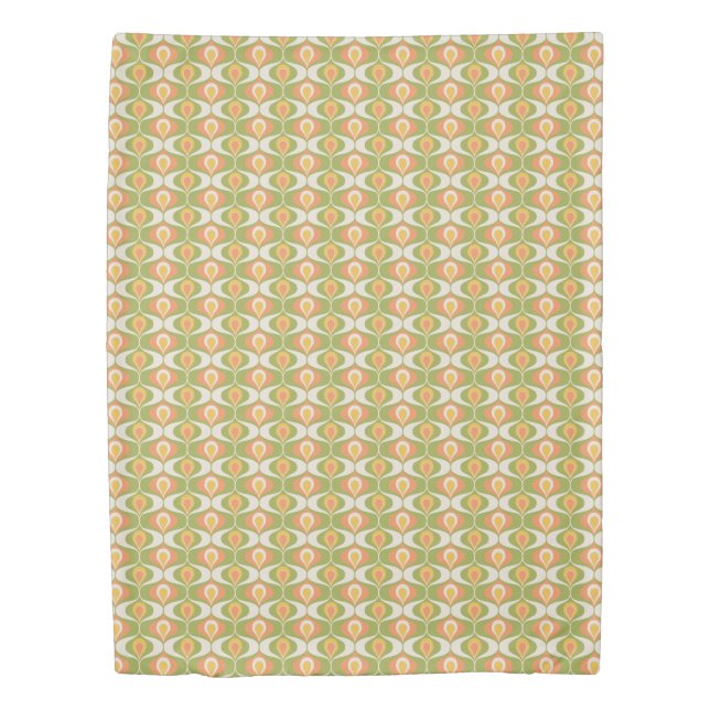 Wavy Ornaments Peach Green White Mid Century Duvet Cover (Front)