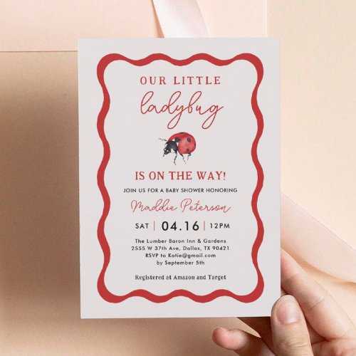 Wavy Our Little Ladybug Girl Baby Shower Invitation