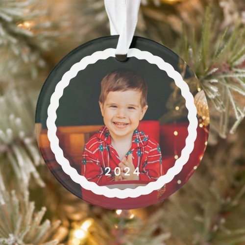 Wavy outline simple two photo holiday Christmas Ornament