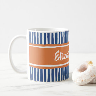 Wavy Painterly Stripes Orange and Blue With Name Coffee Mug