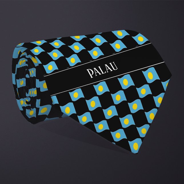 Wavy Palau Flag Pattern  Neck Tie (Creator Uploaded)