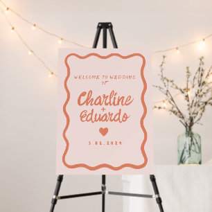 Wavy Pastel Handwriting Retro Wedding Welcome Sign