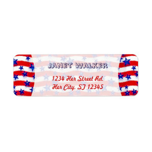 Wavy Patriotic Blue Stars Over Red & White Stripes Label