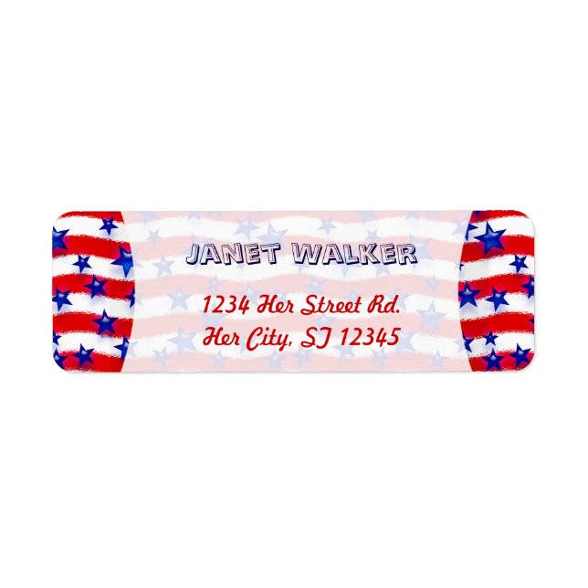 Wavy Patriotic Blue Stars Over Red & White Stripes Label (Front)
