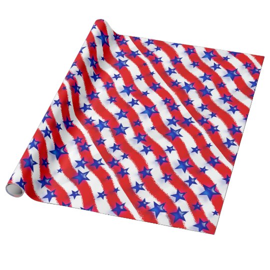 Wavy Patriotic Blue Stars Over Red & White Stripes Wrapping Paper ...