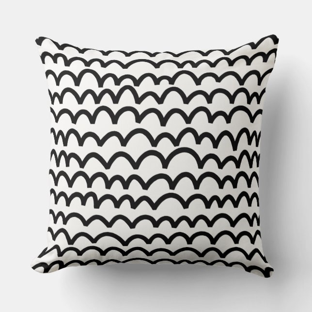 Wavy Pattern - Black on White Throw Pillow (Front)