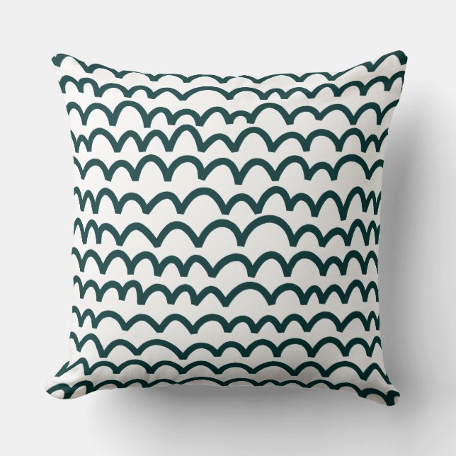 Wavy Pattern - Dark Moss Green on White Throw Pillow (Front)