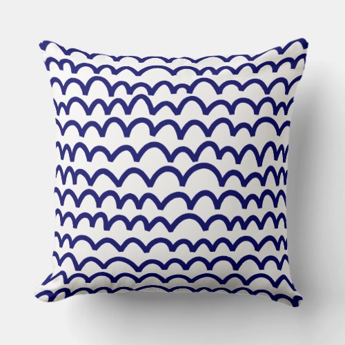 Wavy Pattern _ Deep Navy Blue on White Throw Pillow