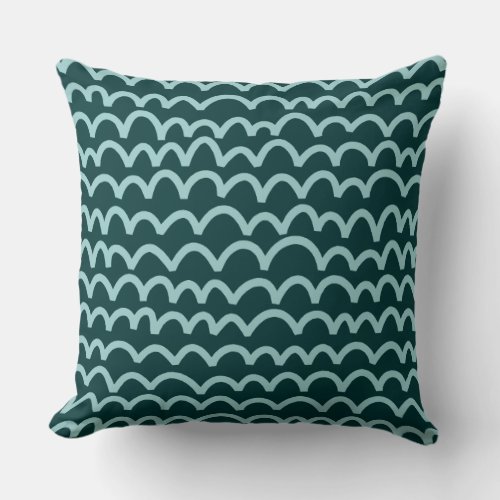 Wavy Pattern _ Lt Blue Green on Dk Moss Green Throw Pillow