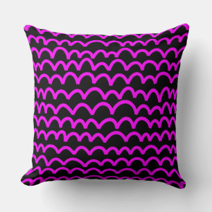 Wavy Pattern - Magenta on Black Throw Pillow