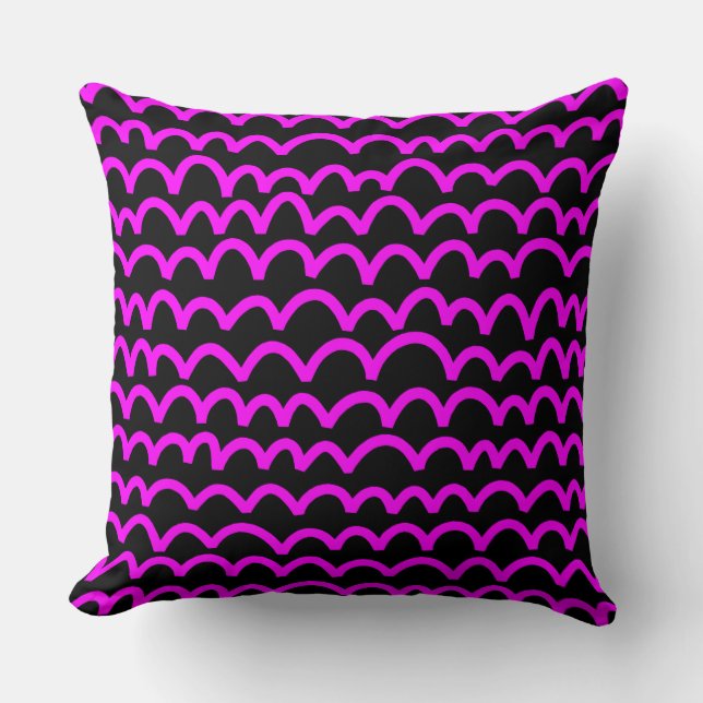 Wavy Pattern - Magenta on Black Throw Pillow (Front)