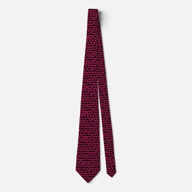 Wavy Pattern - Neon Red on Black Neck Tie (Front)