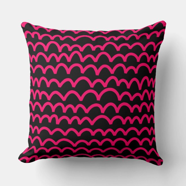 Wavy Pattern - Neon Red on Black Throw Pillow (Front)