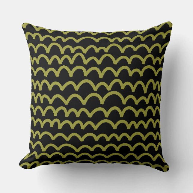 Wavy Pattern - Olive on Black Throw Pillow (Front)