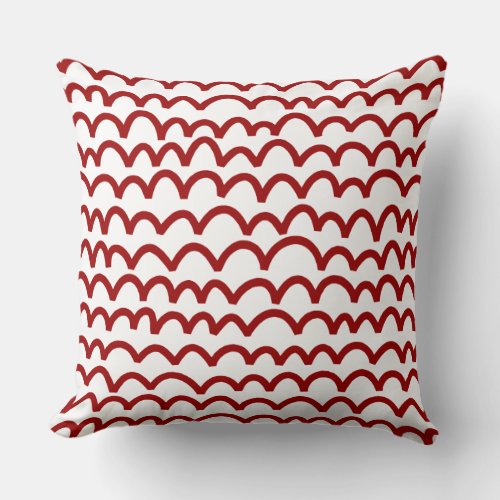 Wavy Pattern _ Ruby Red on White Throw Pillow