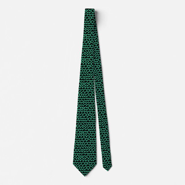 Wavy Pattern - Sea Green on Black Neck Tie (Front)
