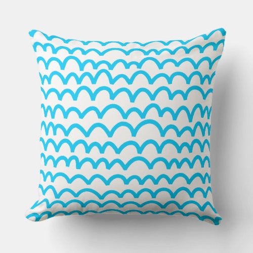 Wavy Pattern _ Sky Blue on White Throw Pillow