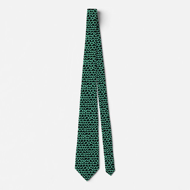 Wavy Pattern - Turquoise on Black Neck Tie (Front)