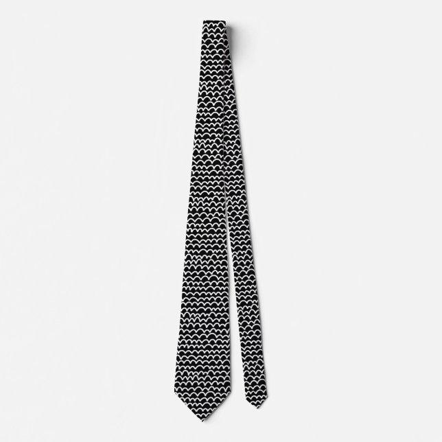 Wavy Pattern - White on Black Neck Tie (Front)