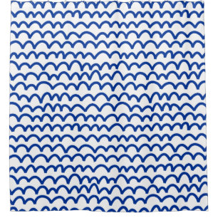 Wavy Pattern - White on Navy Blue Shower Curtain