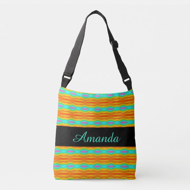 Wavy Patterned Rainbow Colored 2 Crossbody Bag (Front)