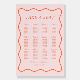 Wavy Pink and Orange Retro Wedding Seating Chart Foam Board