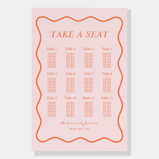 Wavy Pink and Orange Retro Wedding Seating Chart Foam Board