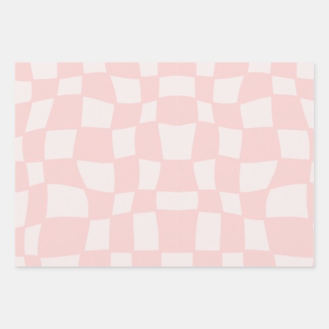 Wavy Pink And Purple Checkered Pattern  Wrapping Paper Sheets (Front)