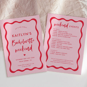 Wavy Pink and Red  Bachelorette Weekend Itinerary Invitation