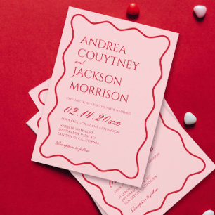 Wavy Pink and Red Wedding Theme Invitation