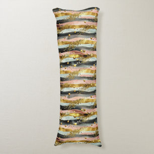 Wavy Pink & Black Stripes with Gold Glitter Body Pillow