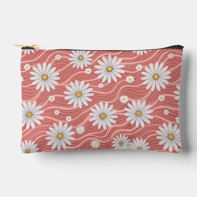 Wavy Pink Daisies Accessory Pouch (Front)