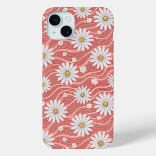 Wavy Pink Daisies iPhone 15 Plus Case