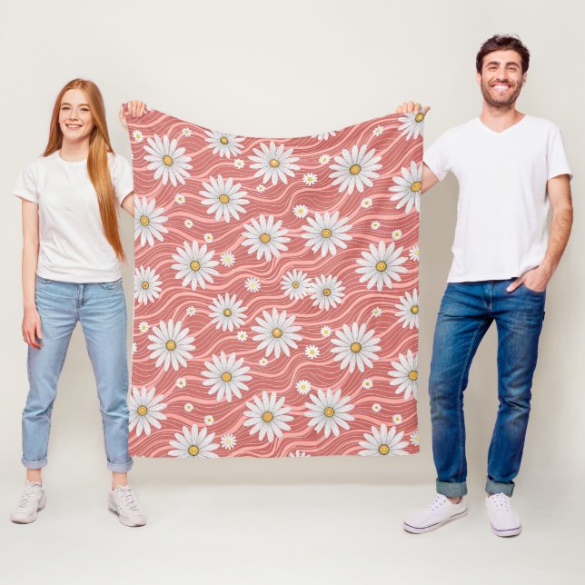 Wavy Pink Daisies  Fleece Blanket (In Situ)