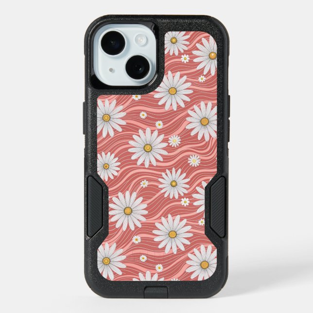 Wavy Pink Daisies iPhone 15 Case (Back)